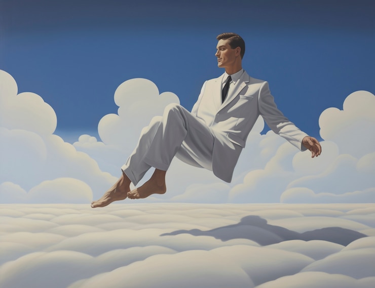 Foto gratuito escena conceptual con personas caminando a través de las nubes