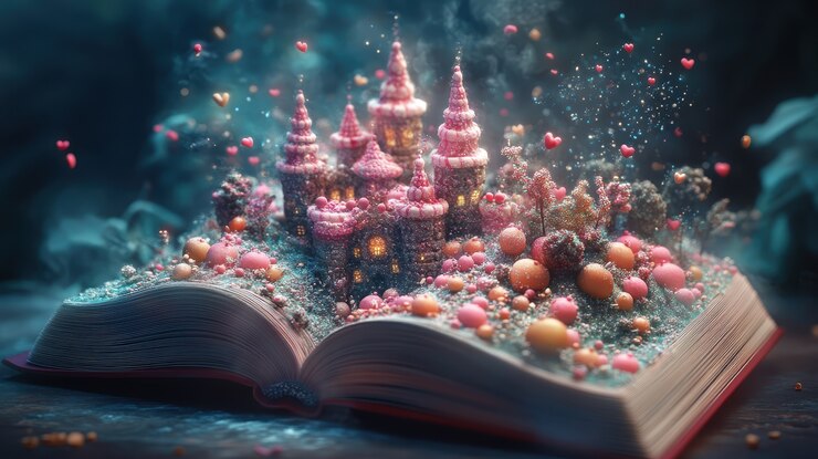 Foto gratuito escena de cuento de hadas saliendo de un libro