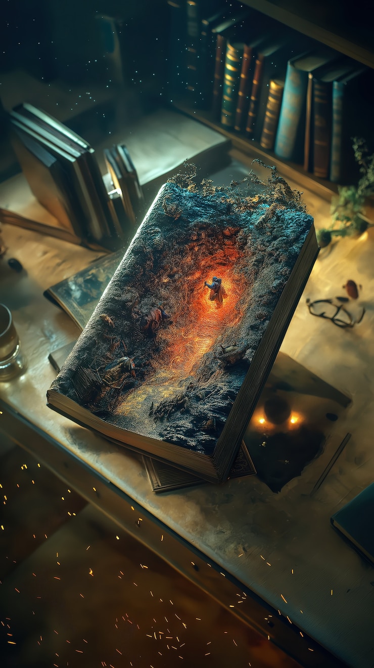 Foto gratuito escena de cuento de hadas saliendo de un libro