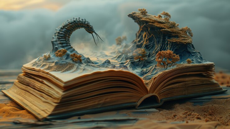 Foto gratuito escena de cuento de hadas saliendo de un libro