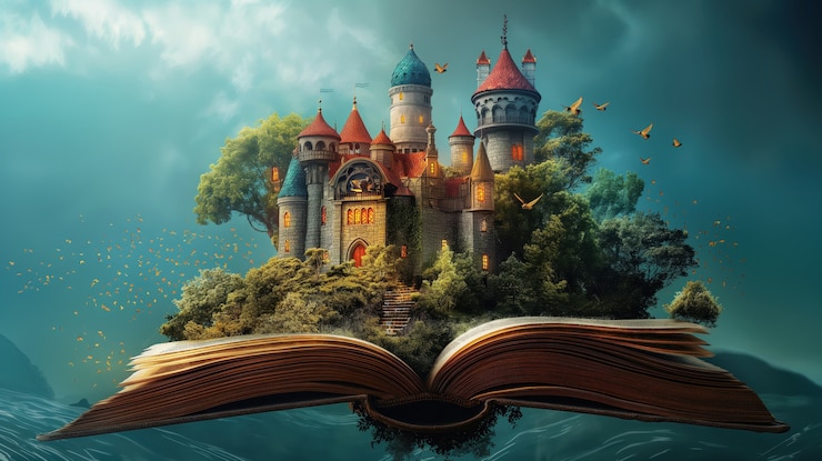 Foto gratuito escena de cuento de hadas saliendo de un libro