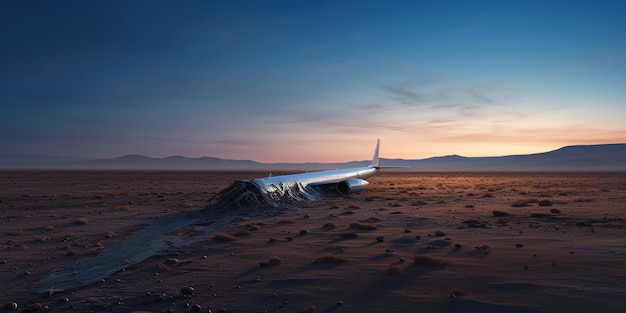 Foto gratuita una escena dramática de una cola de avión sobresaliendo del suelo