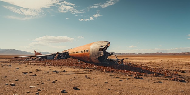Foto gratuita una escena dramática de una cola de avión sobresaliendo del suelo