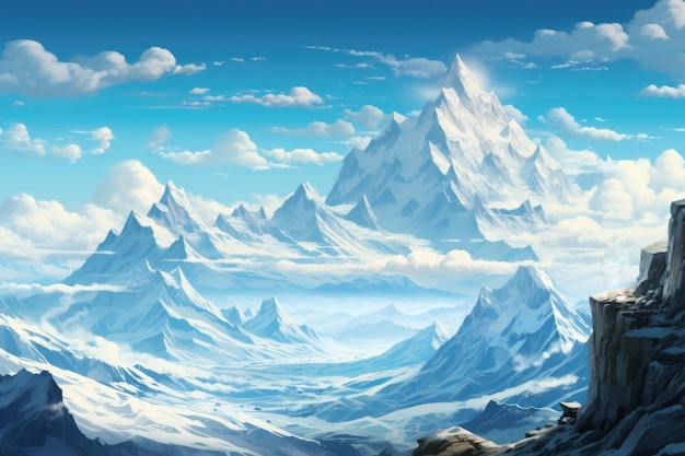 Escena de estilo fantasía con paisaje de montañas