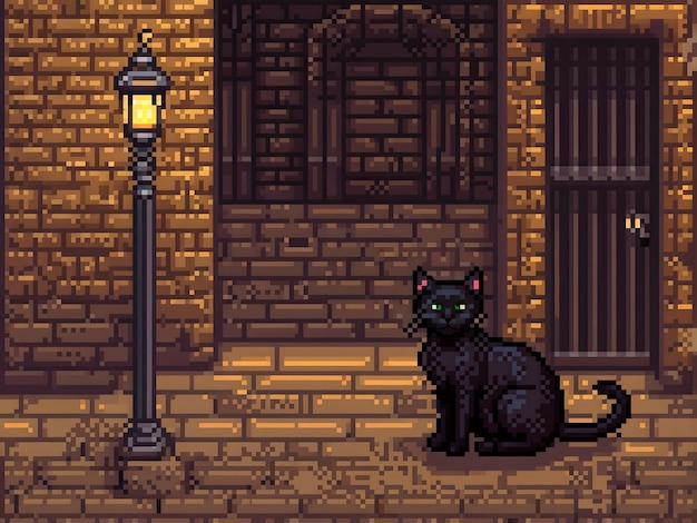 Foto gratuita escena de estilo pixel con un adorable gato mascota