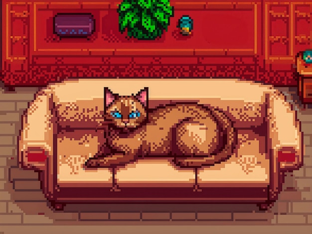 Escena de estilo pixel con un adorable gato mascota