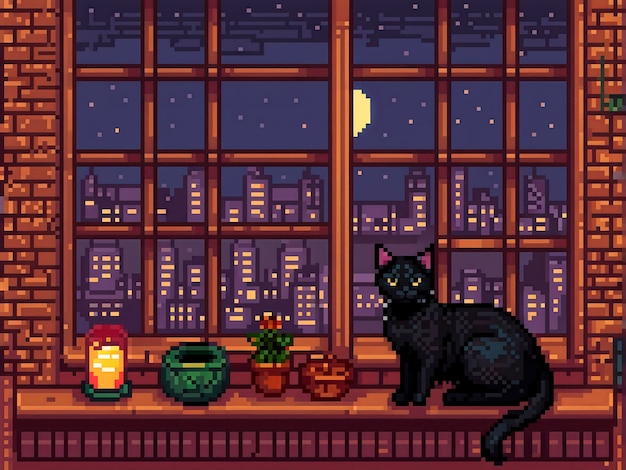 Foto gratuita escena de estilo pixel con un adorable gato mascota