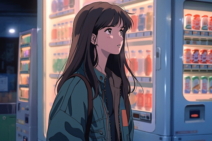 Escena de estilo de vida al estilo de anime con una persona haciendo tareas diarias