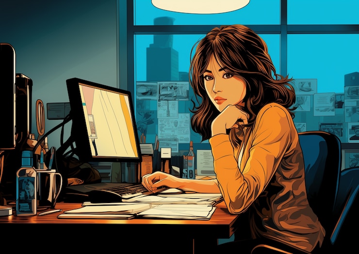 Foto gratuito escena de estilo de vida de cómics en la oficina