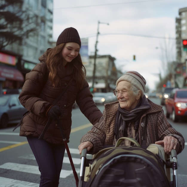 Foto gratuita escena de estilo de vida que muestra el cuidado y el apoyo de la gente de la comunidad