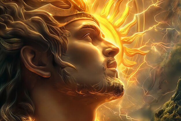 Escena de fantasía que representa el dios del sol