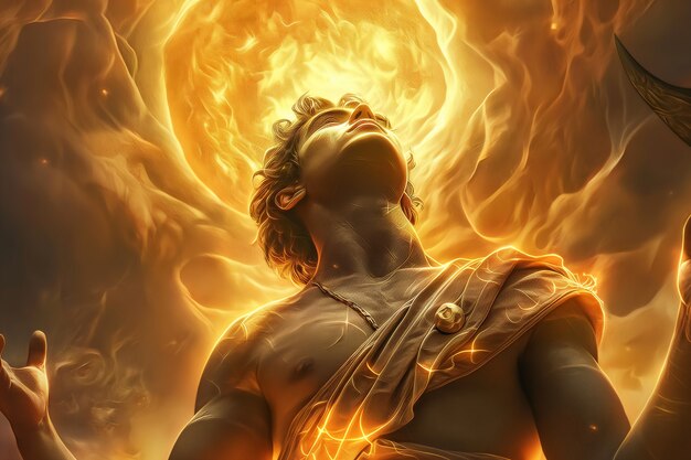 Escena de fantasía que representa el dios del sol