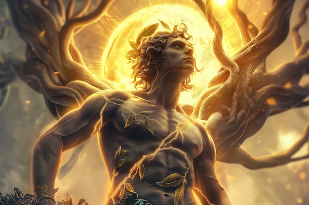 Escena de fantasía que representa el dios del sol