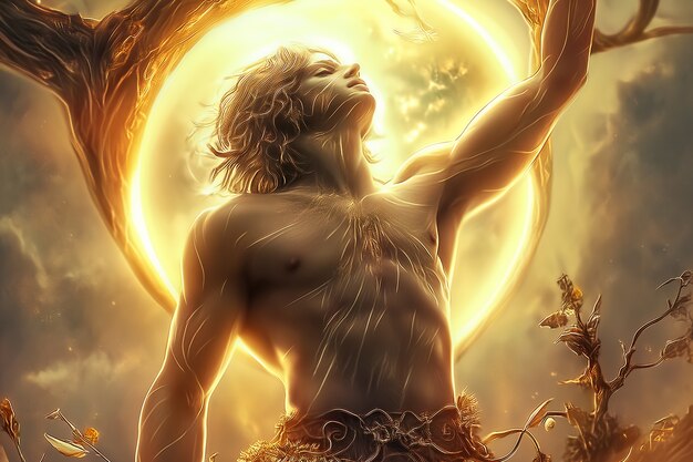 Escena de fantasía que representa el dios del sol
