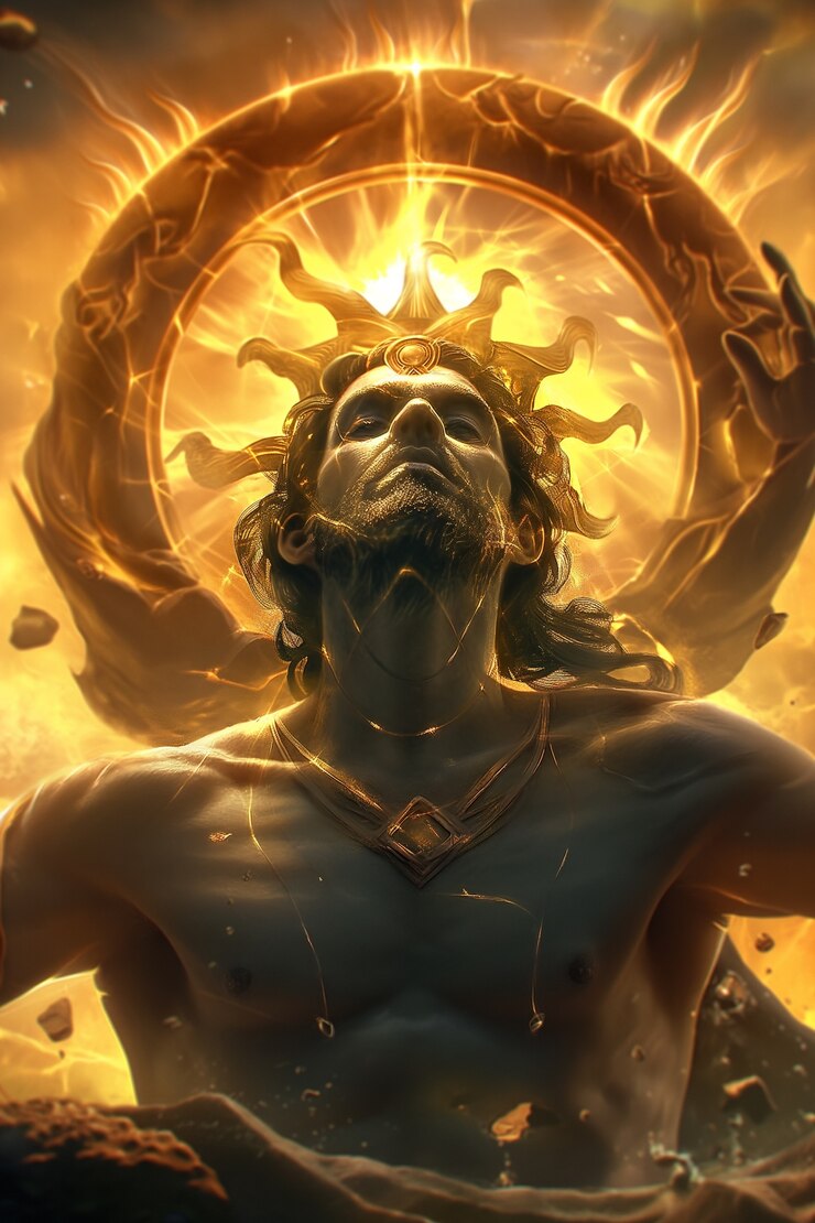Foto gratuito escena de fantasía que representa el dios del sol
