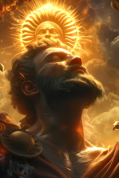 Escena de fantasía que representa el dios del sol