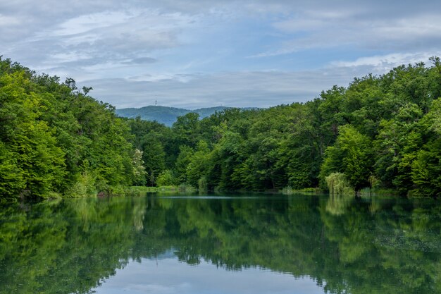 Escena fascinante de la hermosa naturaleza de Zagreb reflejada en el agua