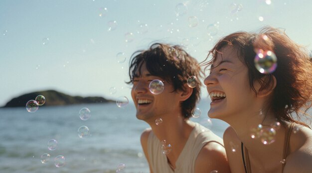 Escena de felicidad fotorrealista con una pareja feliz