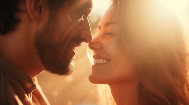 Escena de felicidad fotorrealista con una pareja feliz