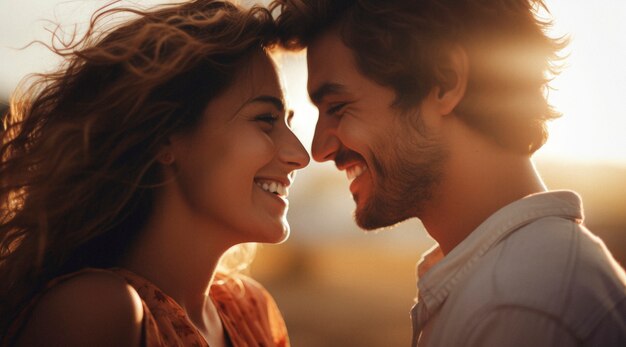 Escena de felicidad fotorrealista con una pareja feliz