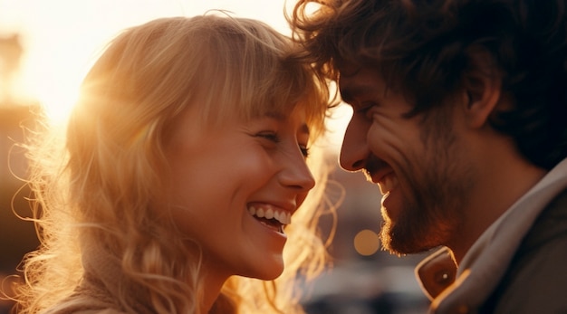 Escena de felicidad fotorrealista con una pareja feliz