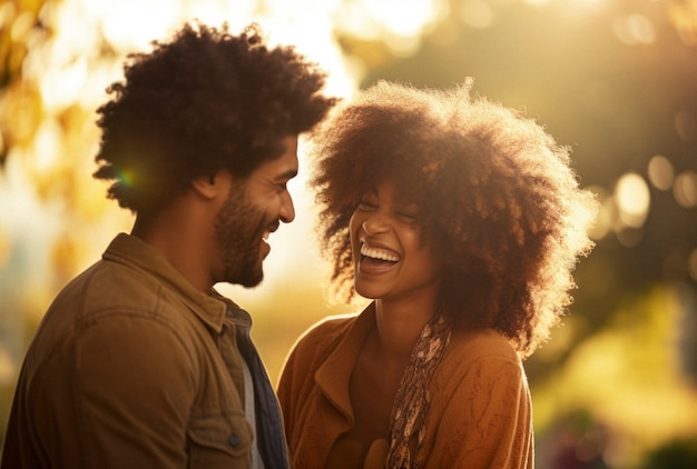 Escena de felicidad fotorrealista con una pareja feliz