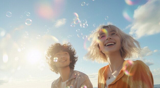 Escena de felicidad fotorrealista con una pareja feliz