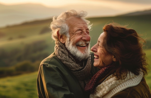 Escena de felicidad fotorrealista con una pareja feliz