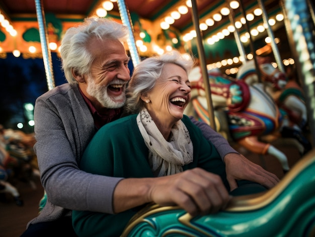 Escena de felicidad fotorrealista con una pareja de mayores