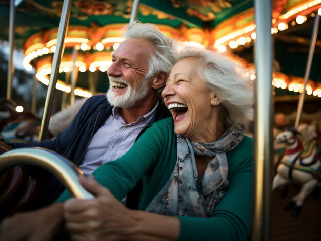 Escena de felicidad fotorrealista con una pareja de mayores