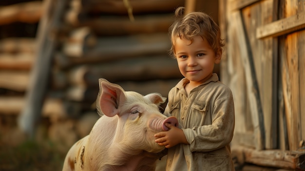 Foto gratuita escena fotorrealista con cerdos criados en un entorno agrícola