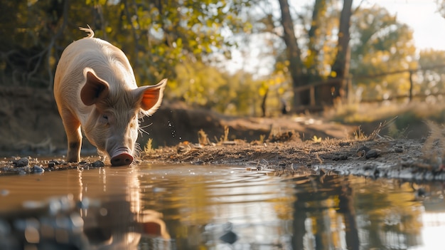 Foto gratuita escena fotorrealista con cerdos criados en un entorno agrícola