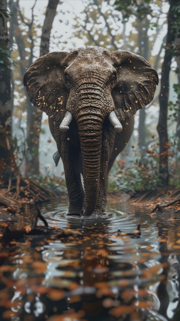 Escena fotorrealista de un elefante salvaje