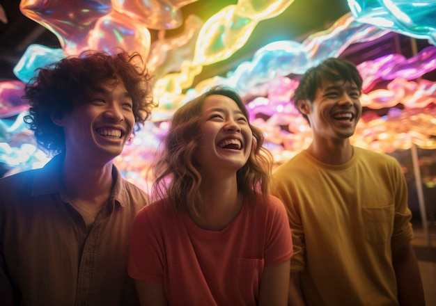 Foto gratuita escena fotorrealista de felicidad con amigos felices