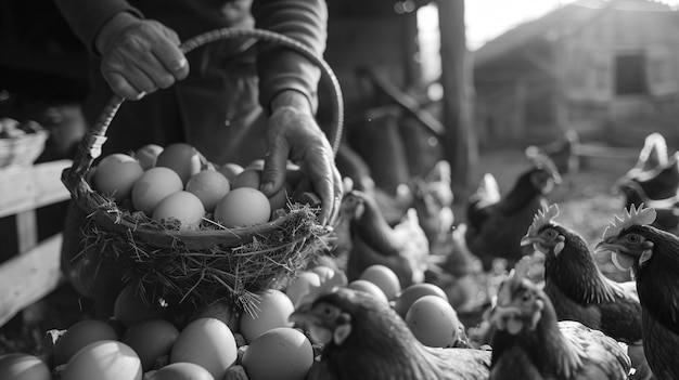 Escena fotorrealista de una granja avícola con pollos