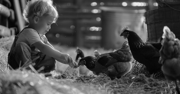 Escena fotorrealista de una granja avícola con pollos