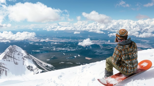 Foto gratuita escena fotorrealista de invierno con personas haciendo snowboard