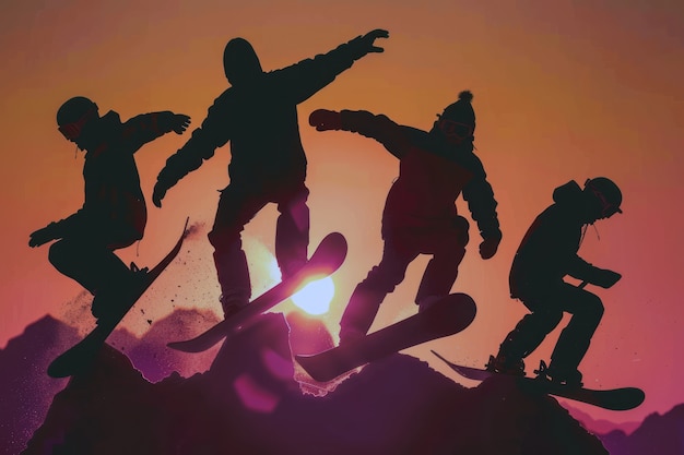 Foto gratuita escena fotorrealista de invierno con personas haciendo snowboard