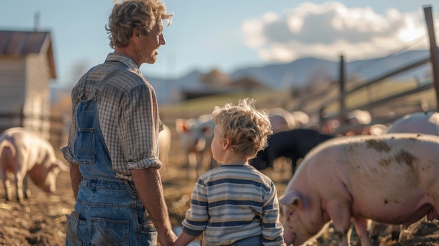 Foto gratuita escena fotorrealista con una persona que se ocupa de una granja de cerdos