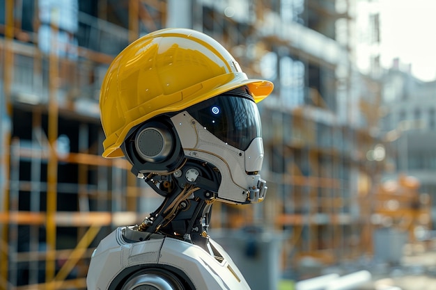 Escena futurista con un robot de alta tecnología utilizado en la industria de la construcción