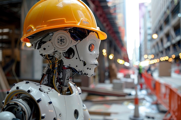 Escena futurista con un robot de alta tecnología utilizado en la industria de la construcción
