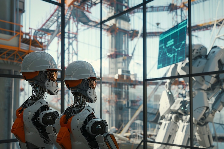 Foto gratuito escena futurista con un robot de alta tecnología utilizado en la industria de la construcción