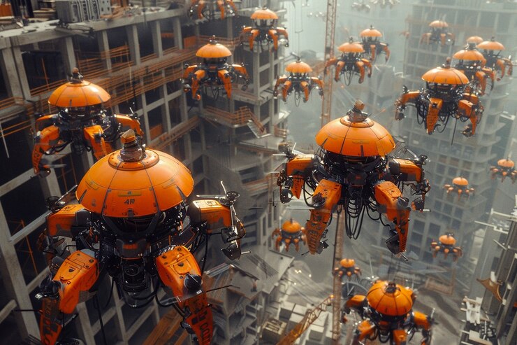Foto gratuito escena futurista con un robot de alta tecnología utilizado en la industria de la construcción