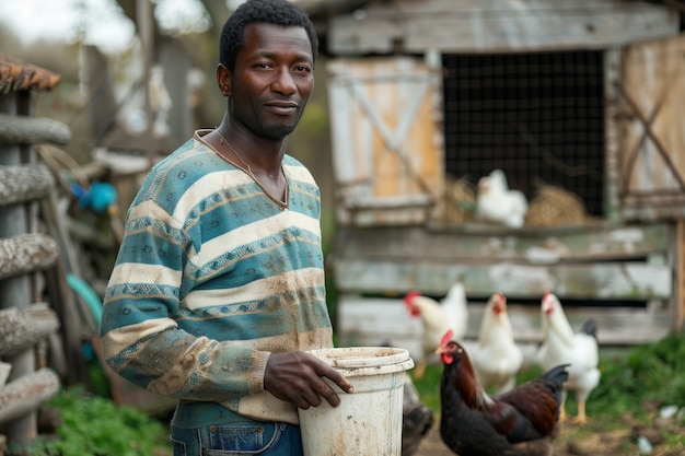 Foto gratuita escena de una granja de pollos con aves de corral y personas