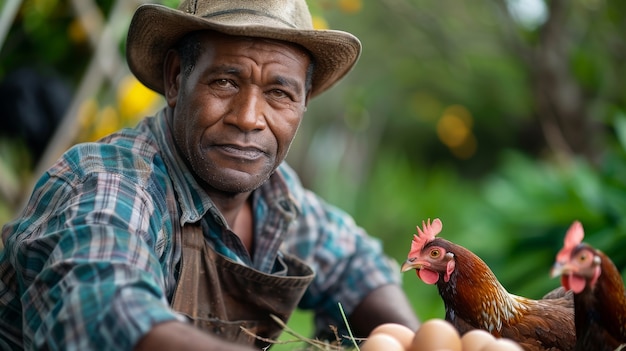 Foto gratuita escena de una granja de pollos con aves de corral y personas