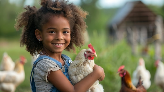 Foto gratuita escena de una granja de pollos con aves de corral y personas
