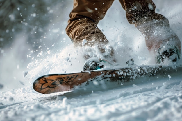 Escena de invierno con personas haciendo snowboard