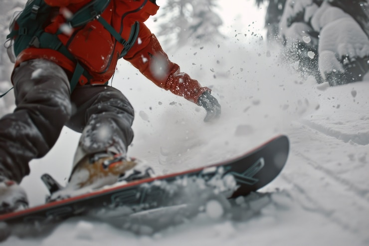 Foto gratuito escena de invierno con personas haciendo snowboard