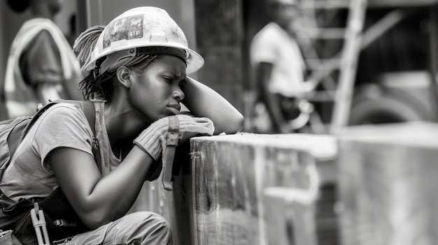 Foto gratuita escena monocromática que representa la vida de los trabajadores en un sitio de la industria de la construcción