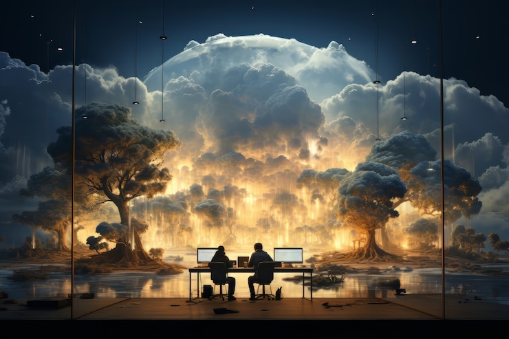 Foto gratuito escena de negocios futurista con un ambiente ultra moderno